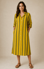 Pure Linen Button Down Dress Acid/Blue by Liabella - Chic Life