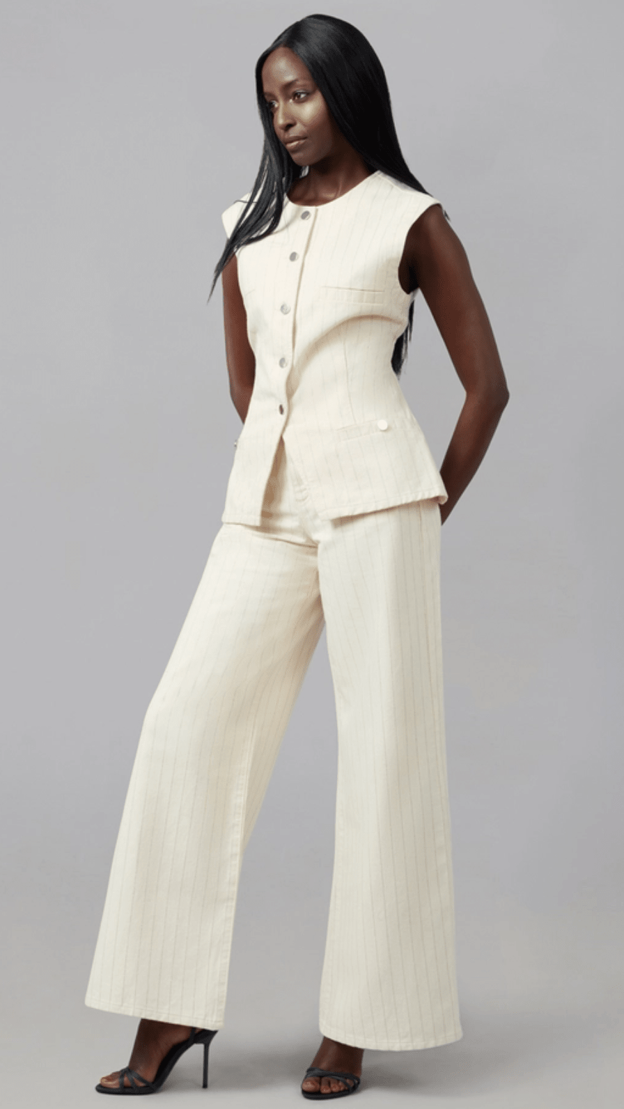 Silver Pin Striped Denim Vest - Chic Life