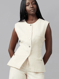 Silver Pin Striped Denim Vest - Chic Life