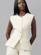 Silver Pin Striped Denim Vest - Chic Life