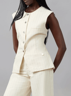 Silver Pin Striped Denim Vest - Chic Life