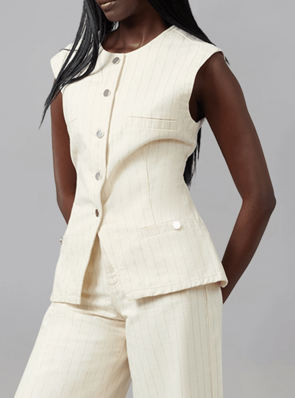 Silver Pin Striped Denim Vest - Chic Life