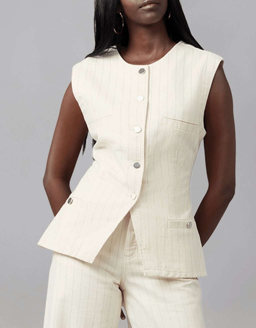 Silver Pin Striped Denim Vest - Chic Life