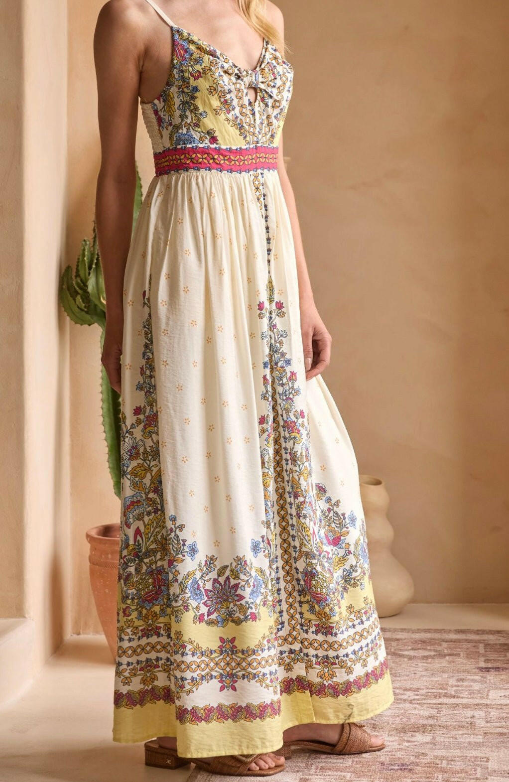 Sleeveless Border Print Midi Dress - chic life.com