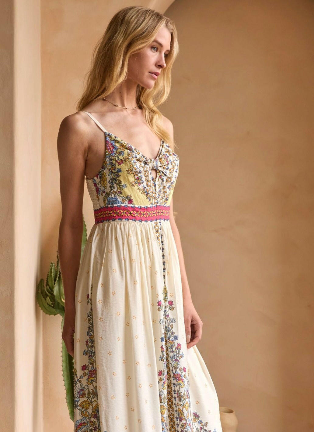 Sleeveless Border Print Midi Dress - chic life.com