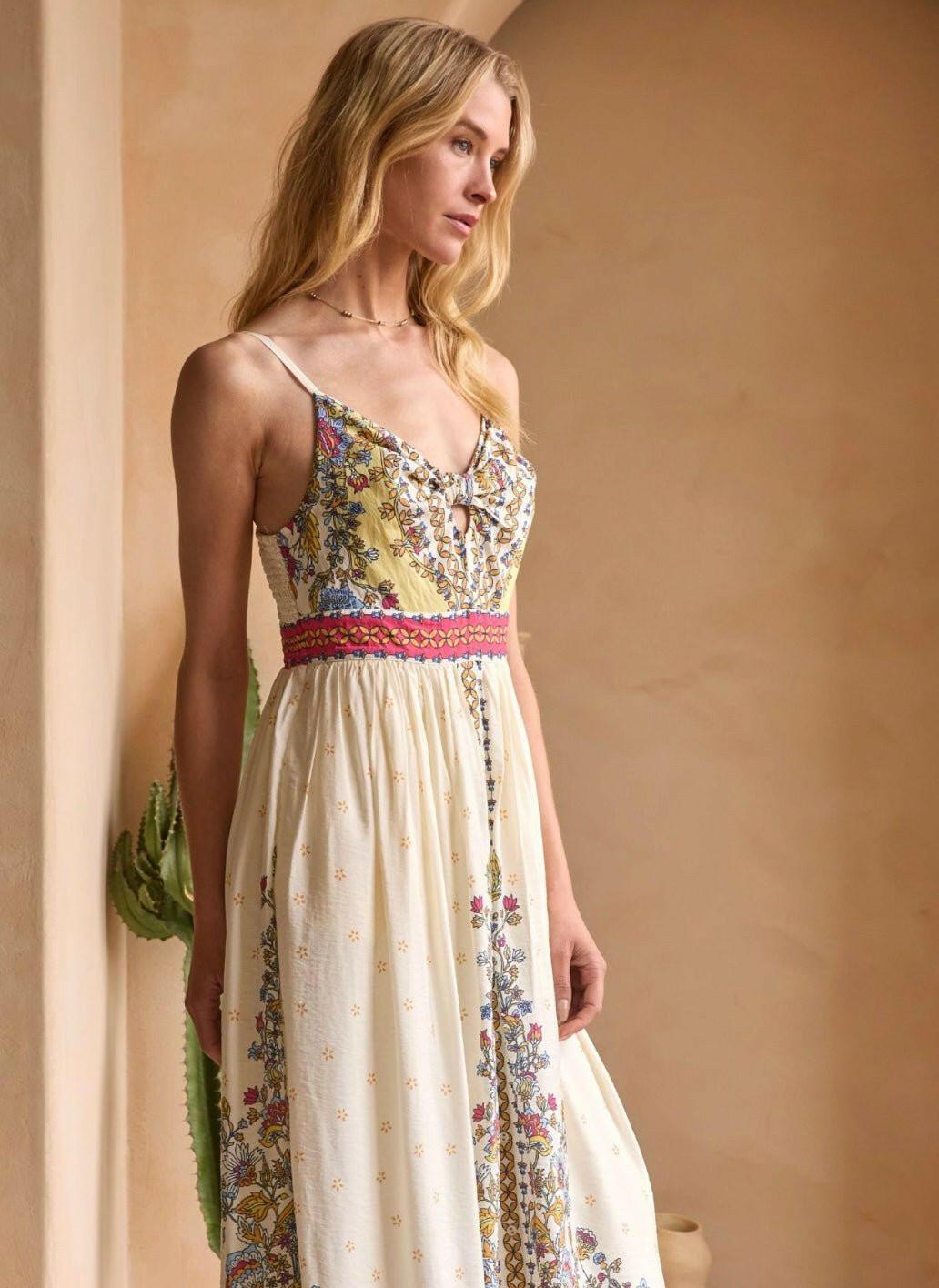 Sleeveless Border Print Midi Dress - chic life.com