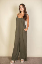 Spaghetti strap solid wide jumpsuit: Black / L - chic life.com