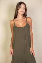 Spaghetti strap solid wide jumpsuit: Black / L - chic life.com