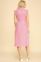 STRIPED BUTTON DOWN MIDI DRESS - 7028D: NAVY/WHITE / L - chic life.com