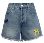 University of Michigan Denim Patched Shorts - chic life.com
