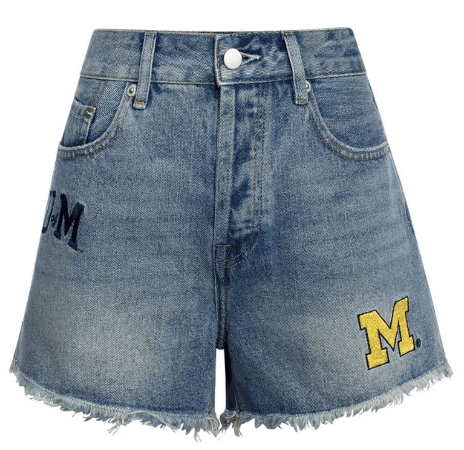 University of Michigan Denim Patched Shorts - chic life.com