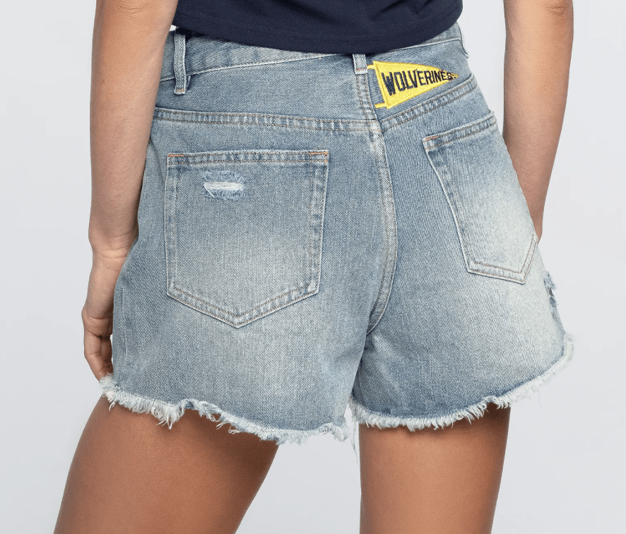 University of Michigan Denim Patched Shorts - chic life.com