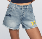 University of Michigan Denim Patched Shorts - chic life.com