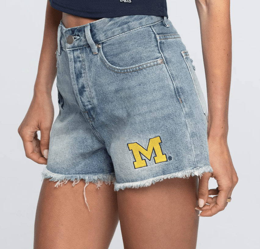 University of Michigan Denim Patched Shorts - chic life.com