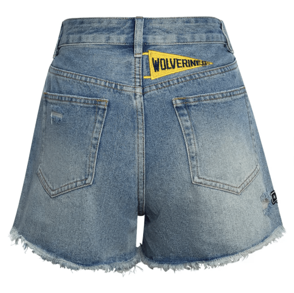 University of Michigan Denim Patched Shorts - chic life.com