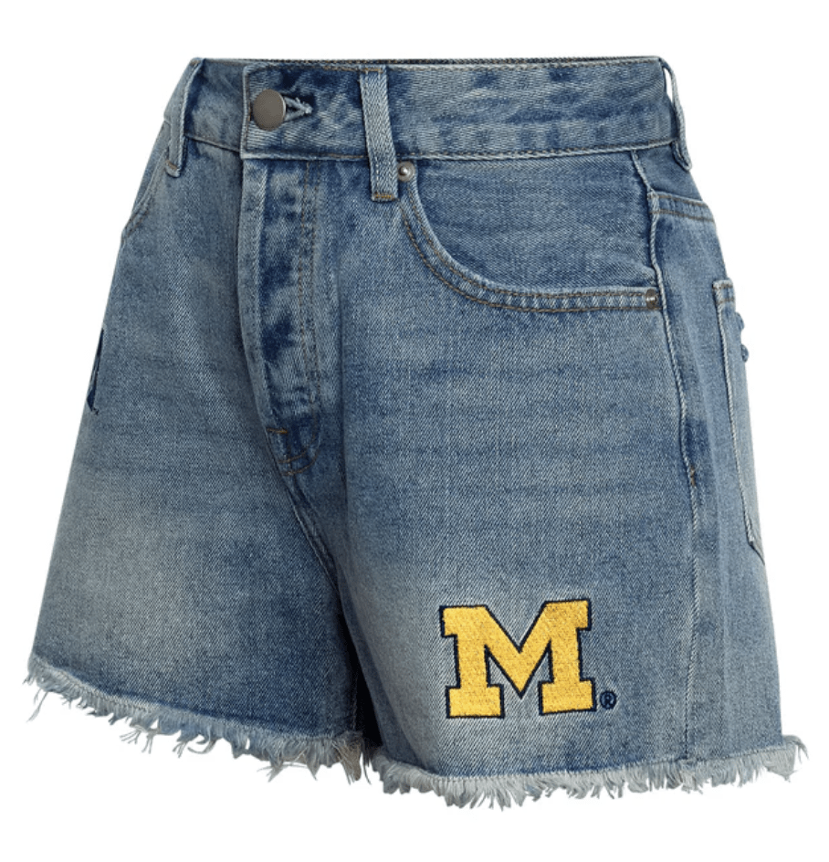 University of Michigan Denim Patched Shorts - chic life.com