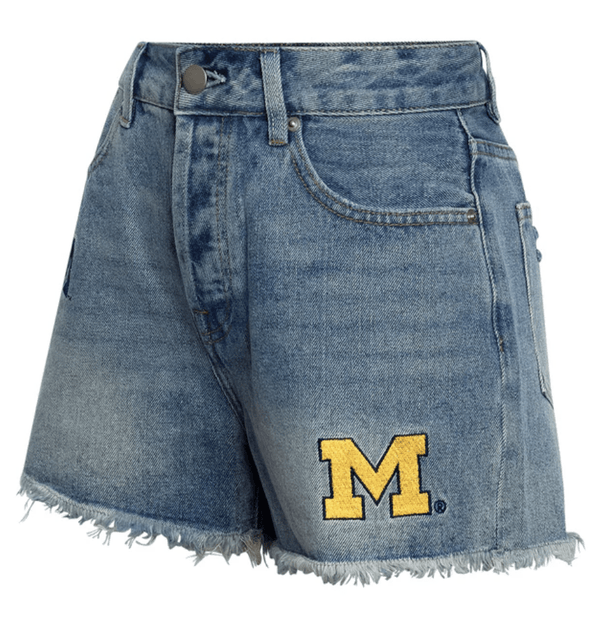 University of Michigan Denim Patched Shorts - chic life.com