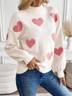 Valentine Heart Pattern Turtleneck Knit Sweater: Light Pink - chic life.com