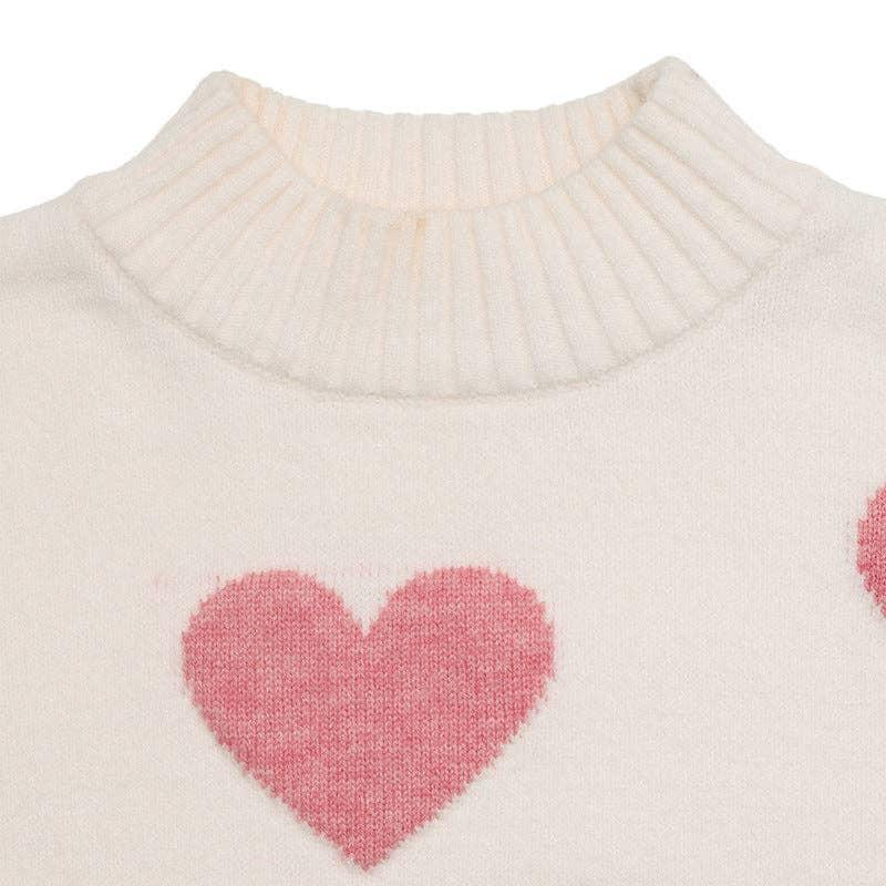 Valentine Heart Pattern Turtleneck Knit Sweater: Light Pink - chic life.com