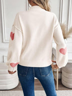Valentine Heart Pattern Turtleneck Knit Sweater: Light Pink - chic life.com