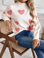 Valentine Heart Pattern Turtleneck Knit Sweater: Light Pink - chic life.com
