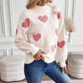 Valentine Heart Pattern Turtleneck Knit Sweater: Light Pink - chic life.com