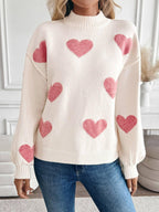 Valentine Heart Pattern Turtleneck Knit Sweater: Light Pink - chic life.com