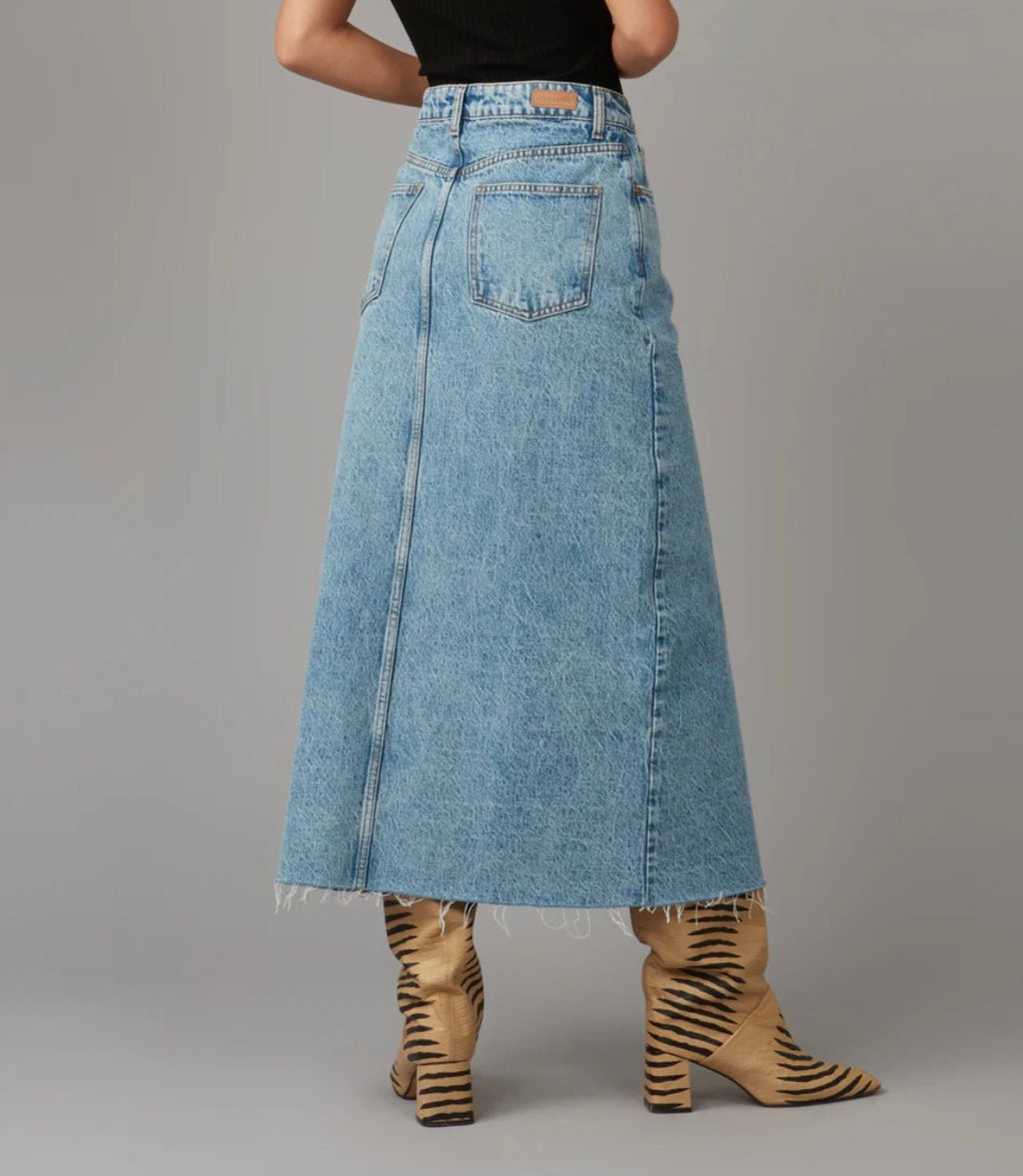 Vintage Ice Blue High - Rise Maxi Denim Skirt by Lola Jeans - chic life.com