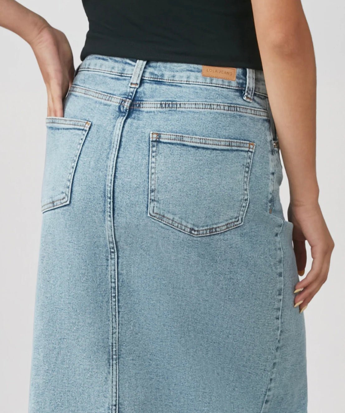 Vintage Ice Blue High - Rise Maxi Denim Skirt by Lola Jeans - chic life.com